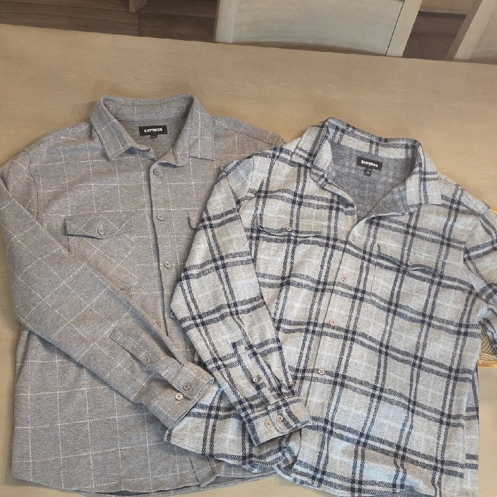 EXPRESS Shirts Long Sleeves Gray and Cream Size XL 2x1